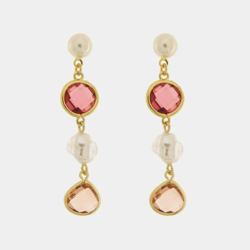 Orecchini in Metallo cristalli rosa e perla - BYSIMON gioielli