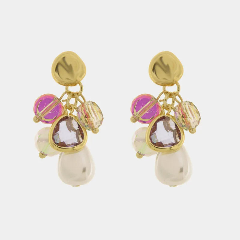 Orecchini in Metallo cristalli rosa e perle - BYSIMON gioielli