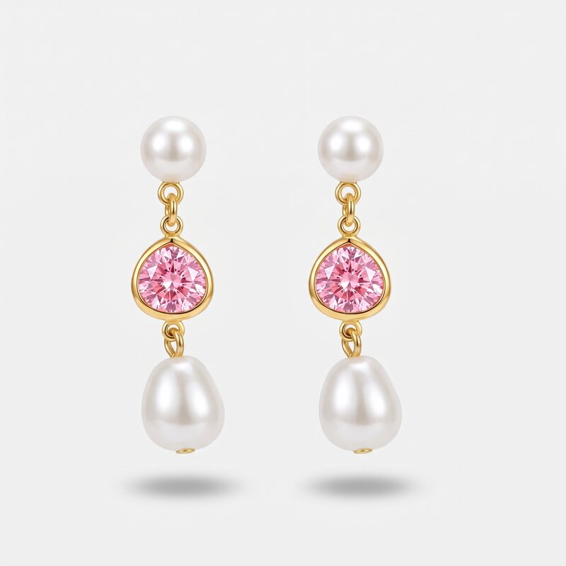 Orecchini in Metallo cristalli rosa e perla - BYSIMON gioielli