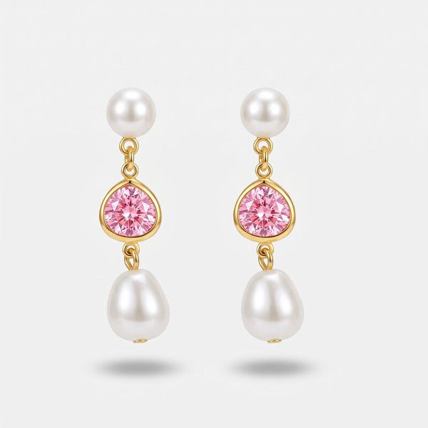 Orecchini in Metallo cristalli rosa e perla - BYSIMON gioielli