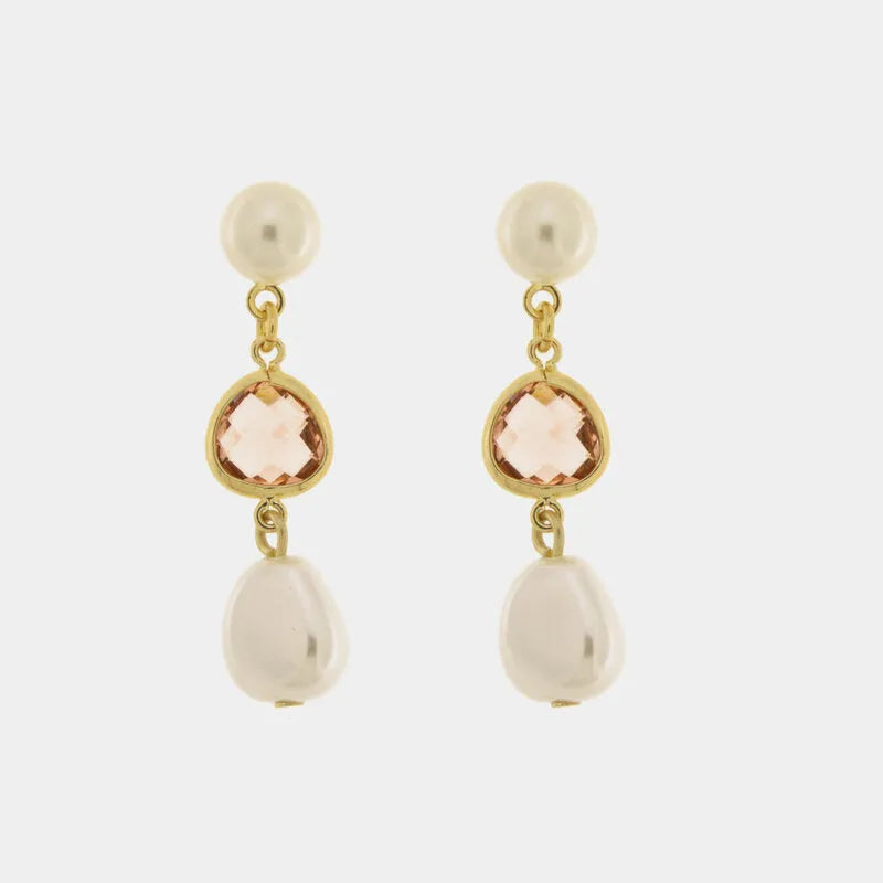 Orecchini in Metallo cristalli rosa e perla - BYSIMON gioielli