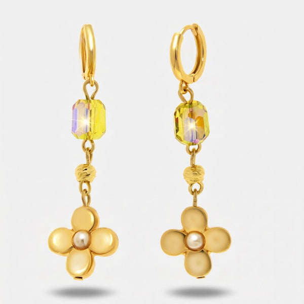 Orecchini in Metallo fiore pendente con cristallo - BYSIMON gioielli