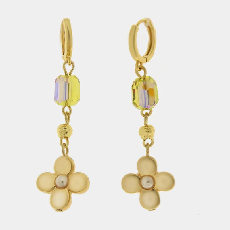 Orecchini in Metallo fiore pendente con cristallo - BYSIMON gioielli