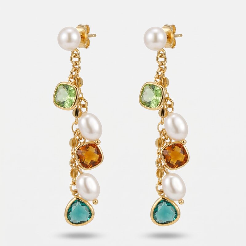 Orecchini in Metallo pendente con cristalli colorati - BYSIMON gioielli