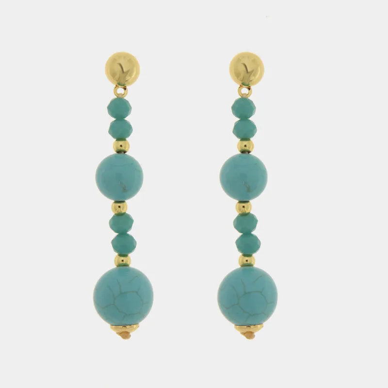 Metal earrings with dangling turquoise stones