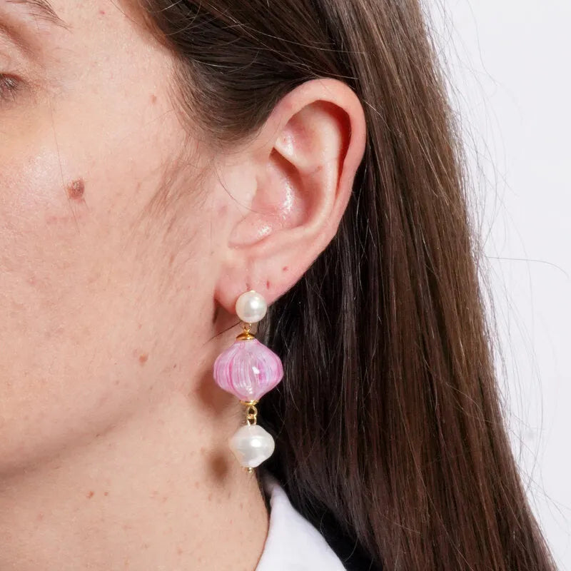 Orecchini in Metallo sfera allungata rosa pastello
