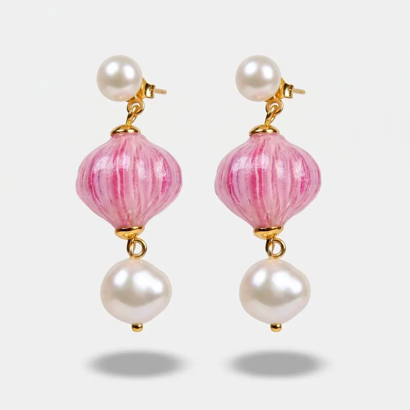 Orecchini in Metallo sfera allungata rosa pastello