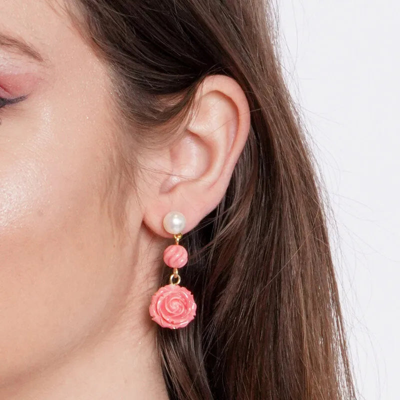 Coral Flower Metal Earrings