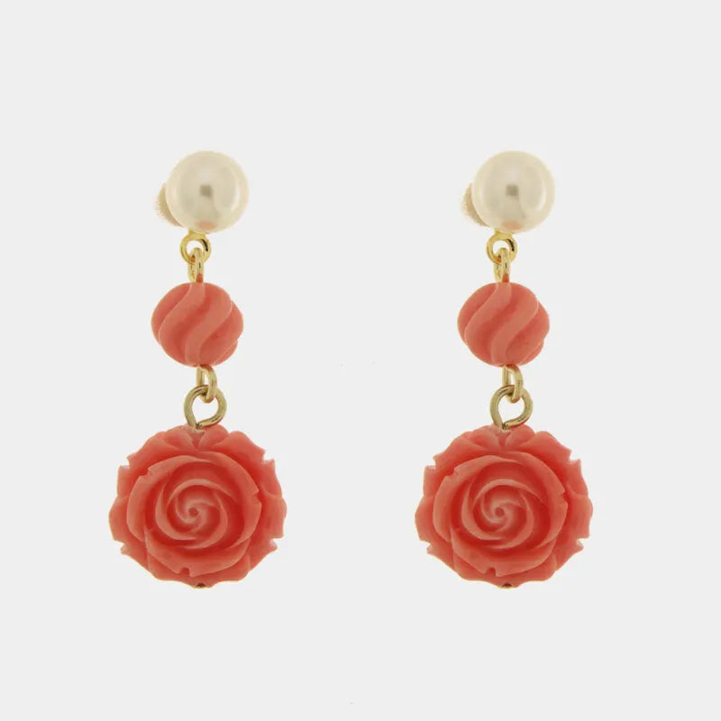 Coral Flower Metal Earrings