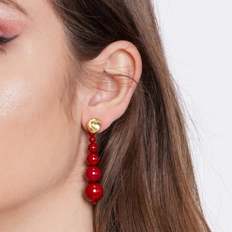 Graduated Red Sphere Metal Earrings