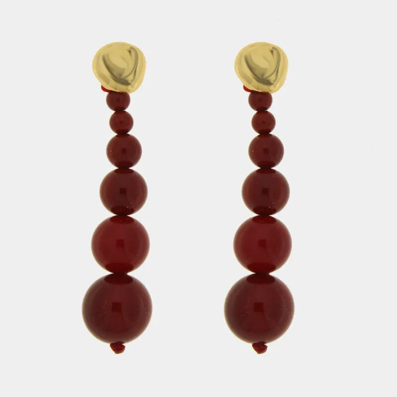 Graduated Red Sphere Metal Earrings