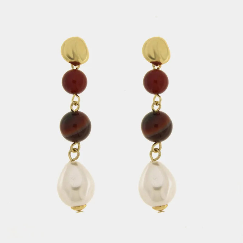 Metal earrings with spheres and stones