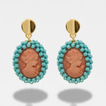 Orecchini in Metallo cammeo con sfere turchesi - BYSIMON gioielli