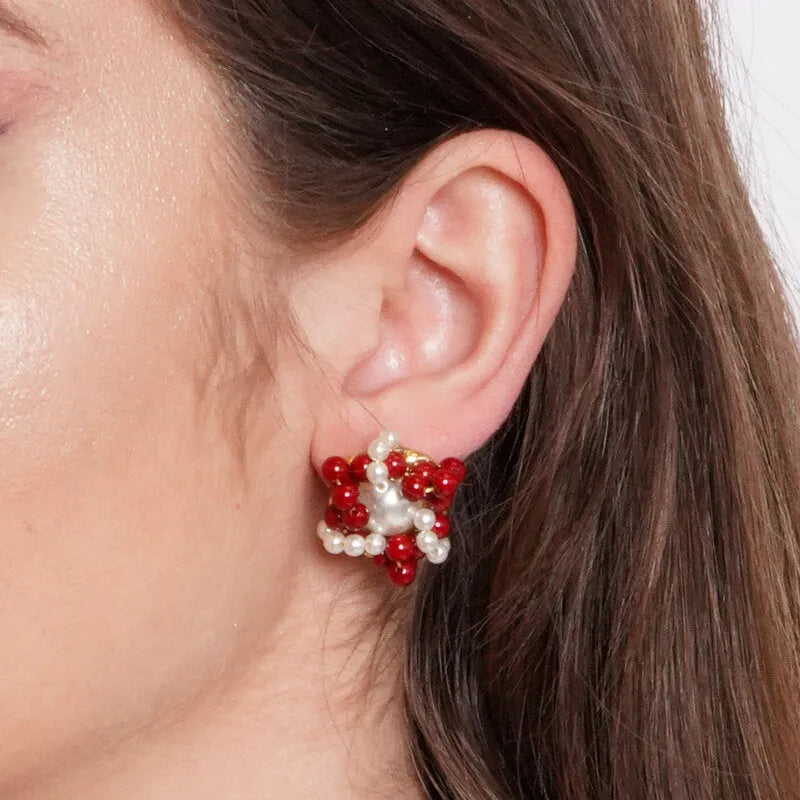 Orecchini in Metallo a lobo con sfere rosse