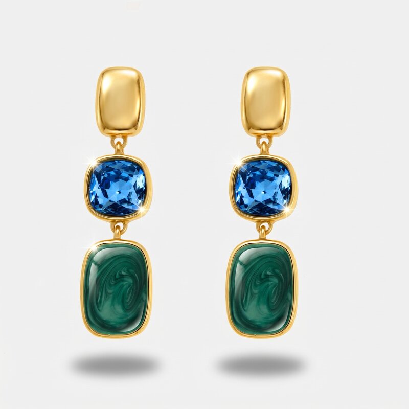 Orecchini in Metallo pendenti con pietre azzurre - BYSIMON gioielli