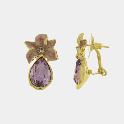 Orecchini in Metallo con fiore rosa e cristallo viola