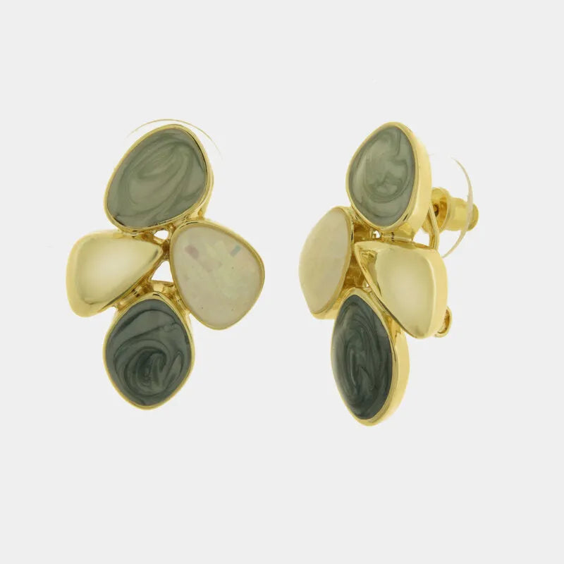 Orecchini in Metallo smaltati verde, bianco e grigio