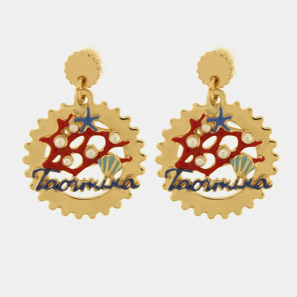 Orecchini in Metallo con scritta Taormina e Design ispirato ai Fondali Marini - BYSIMON gioielli