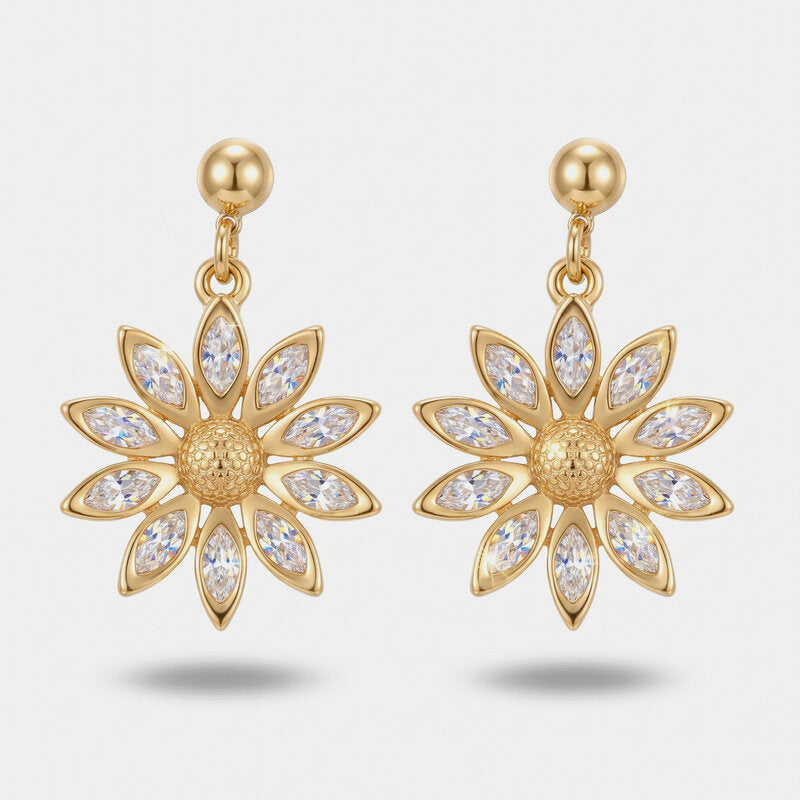 Orecchini in Metallo fiore dorato petali cristalli luminosi pendenti eleganti Capri