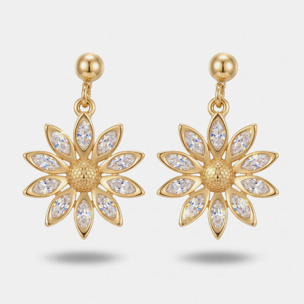 Orecchini in Metallo fiore dorato petali cristalli luminosi pendenti eleganti Capri