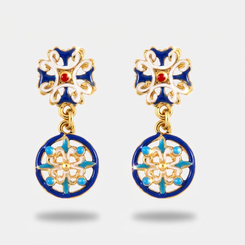 Orecchini in Metallo con maioliche blu - BYSIMON gioielli