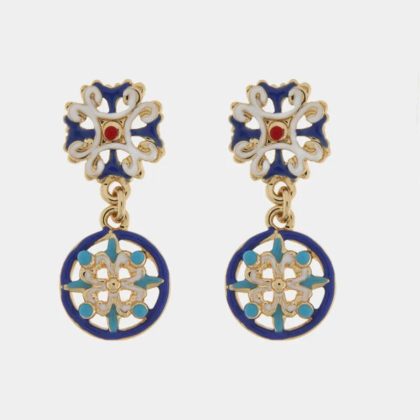 Orecchini in Metallo con maioliche blu - BYSIMON gioielli