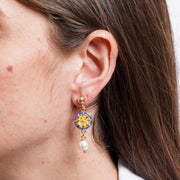 Orecchini in Metallo con maiolica blu e gialla