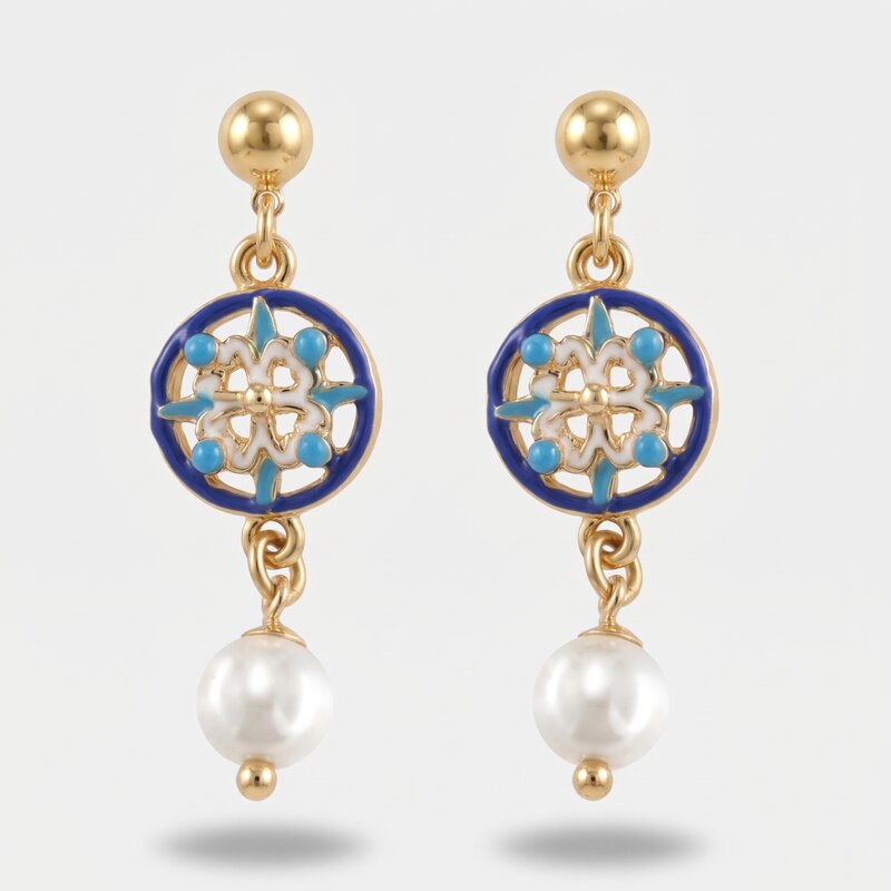 Orecchini in Metallo maioliche blu e azzurre - BYSIMON gioielli