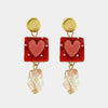 Orecchini in Metallo con Murano Stone cuore rosso e perle pendenti