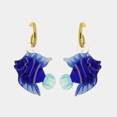 Orecchini in Metallo con Art Glass Stone pesce blu ametista pendente
