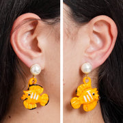 Orecchini in Metallo con Murano Stone pesce arancione