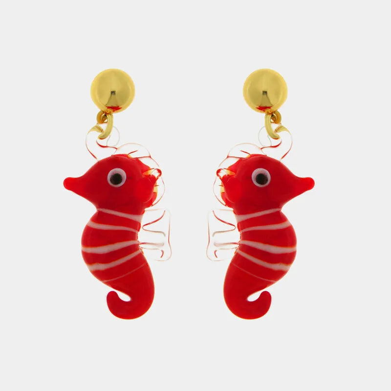 Orecchini in Metallo con Murano Stone cavalluccio marino rosso AMOVENEZIA - gioiello BySimon