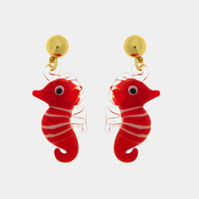 Orecchini in Metallo con Murano Stone cavalluccio marino rosso AMOVENEZIA - gioiello BySimon