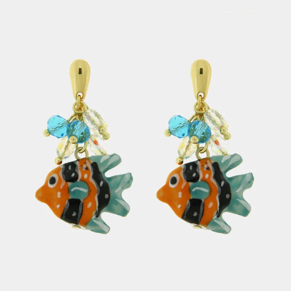 Orecchini in Metallo con Art Glass pesce tropicale colorato - BYSIMON gioielli