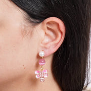 Orecchini in Metallo con Murano Stone libellula  rosa pendente
