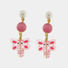 Orecchini in Metallo con Murano Stone libellula  rosa pendente