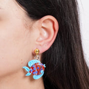 Orecchini in Metallo con Murano Stone pesce azzurro pendente multicolor veneziano