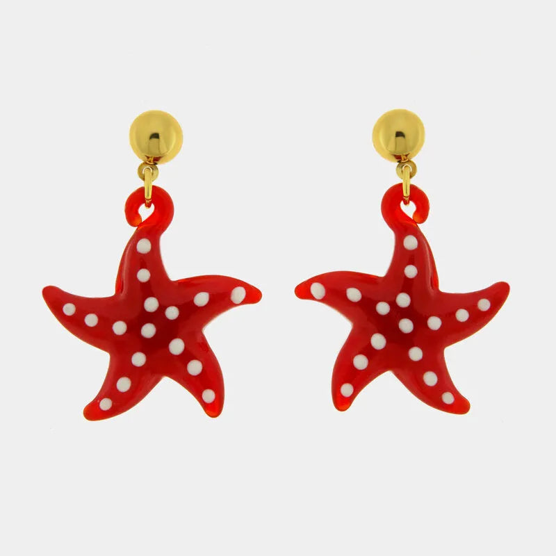 Orecchini in Metallo con Murano Stone stella marina rossa