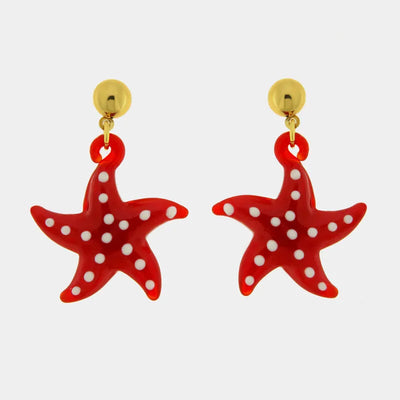 Orecchini in Metallo con Art Glass Stone stella marina rossa