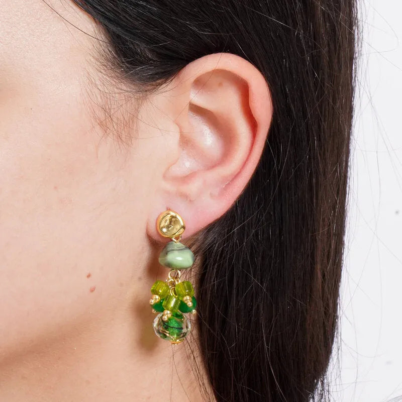 Orecchini in Metallo con Murano Stone pietre pendenti verde veneziane