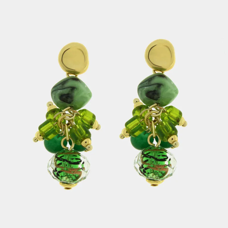 Orecchini in Metallo con Murano Stone pietre pendenti verde veneziane