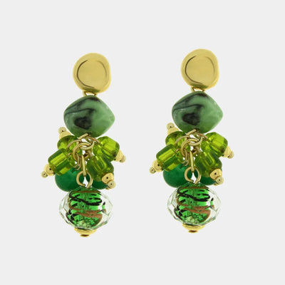 Orecchini in Metallo con Art Glass Stone pietre pendenti verde veneziane