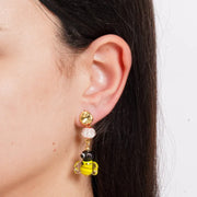 Orecchini in Metallo con Murano Stone perle multicolor pendenti rosa e gialle