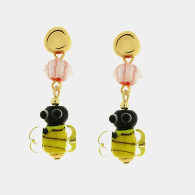 Orecchini in Metallo con Art Glass Stone perle multicolor pendenti rosa e gialle