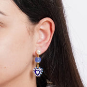 Orecchini in Metallo con Murano Stone sfere blu e cuore pendente blu