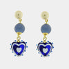 Orecchini in Metallo con Murano Stone sfere blu e cuore pendente blu