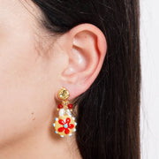 Orecchini in Metallo con Murano Stone fiore rosso e giallo