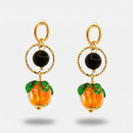 Orecchini in Metallo con sfere nere e arancio pendenti - BYSIMON gioielli