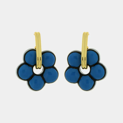 Metal earrings with blue flower