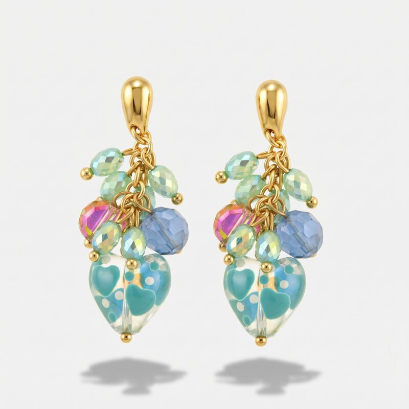 Orecchini in Metallo con pietre multicolor e cuore turchese pendente - BYSIMON gioielli